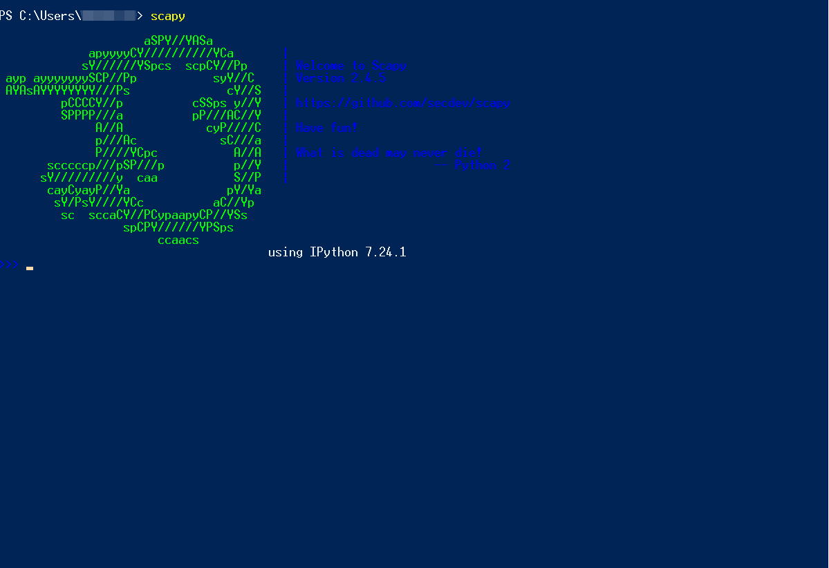 scapy安装完成后