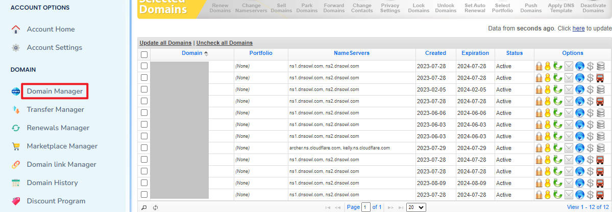 进入域名管理后台