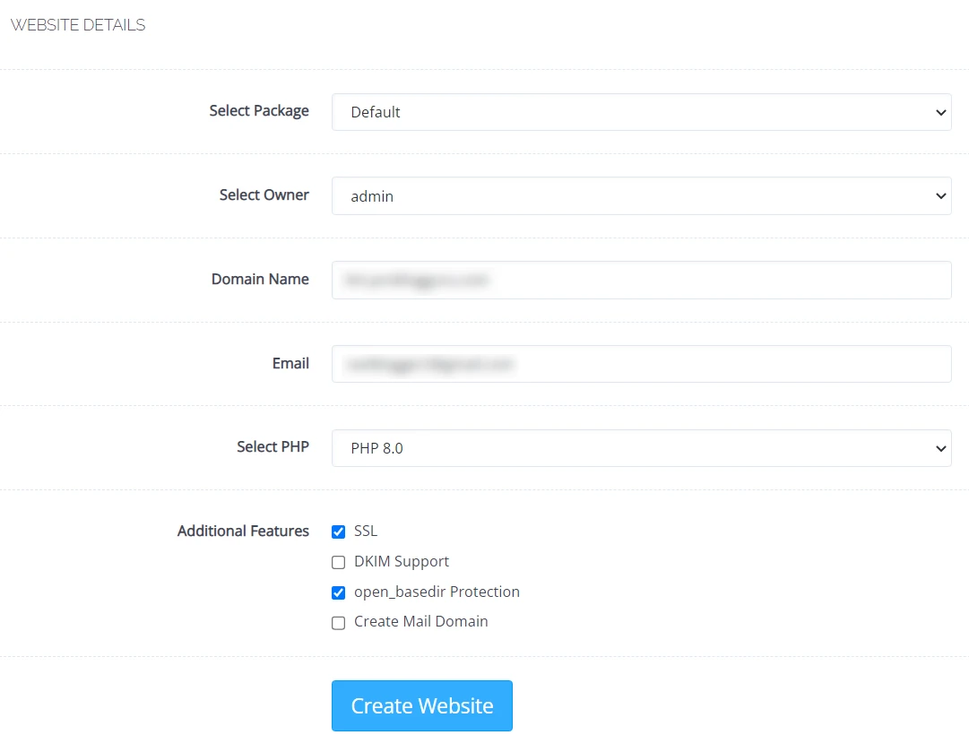 设置网站详细信息