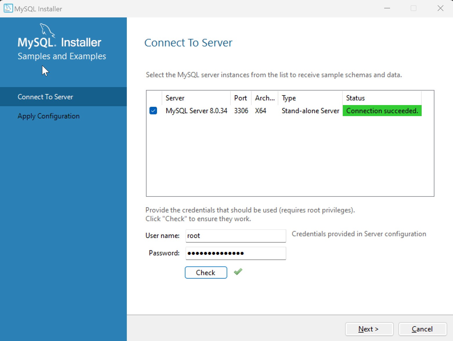 安装完毕测试连接