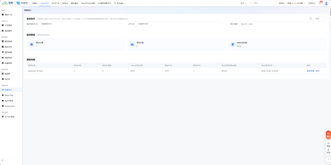 蓝耘 MaaS 用量统计