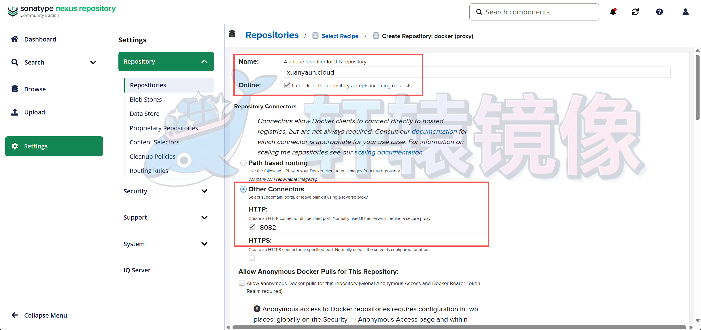 创建Docker Proxy仓库界面
