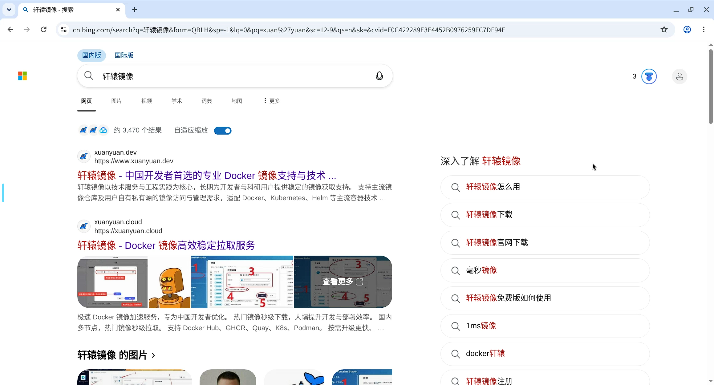 浏览器访问远程 Chrome 桌面，搜索结果界面