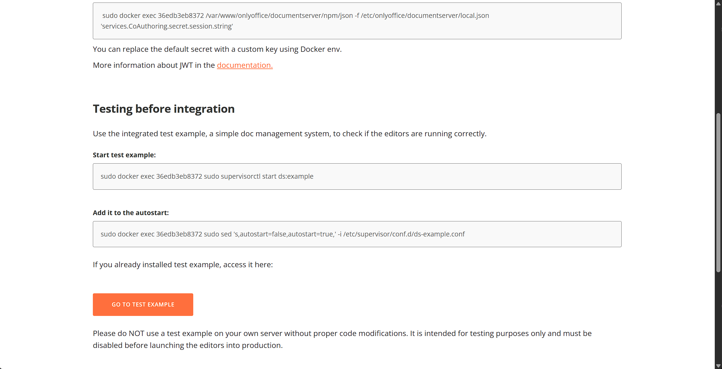 欢迎页 Testing before integration 与 GO TO TEST EXAMPLE