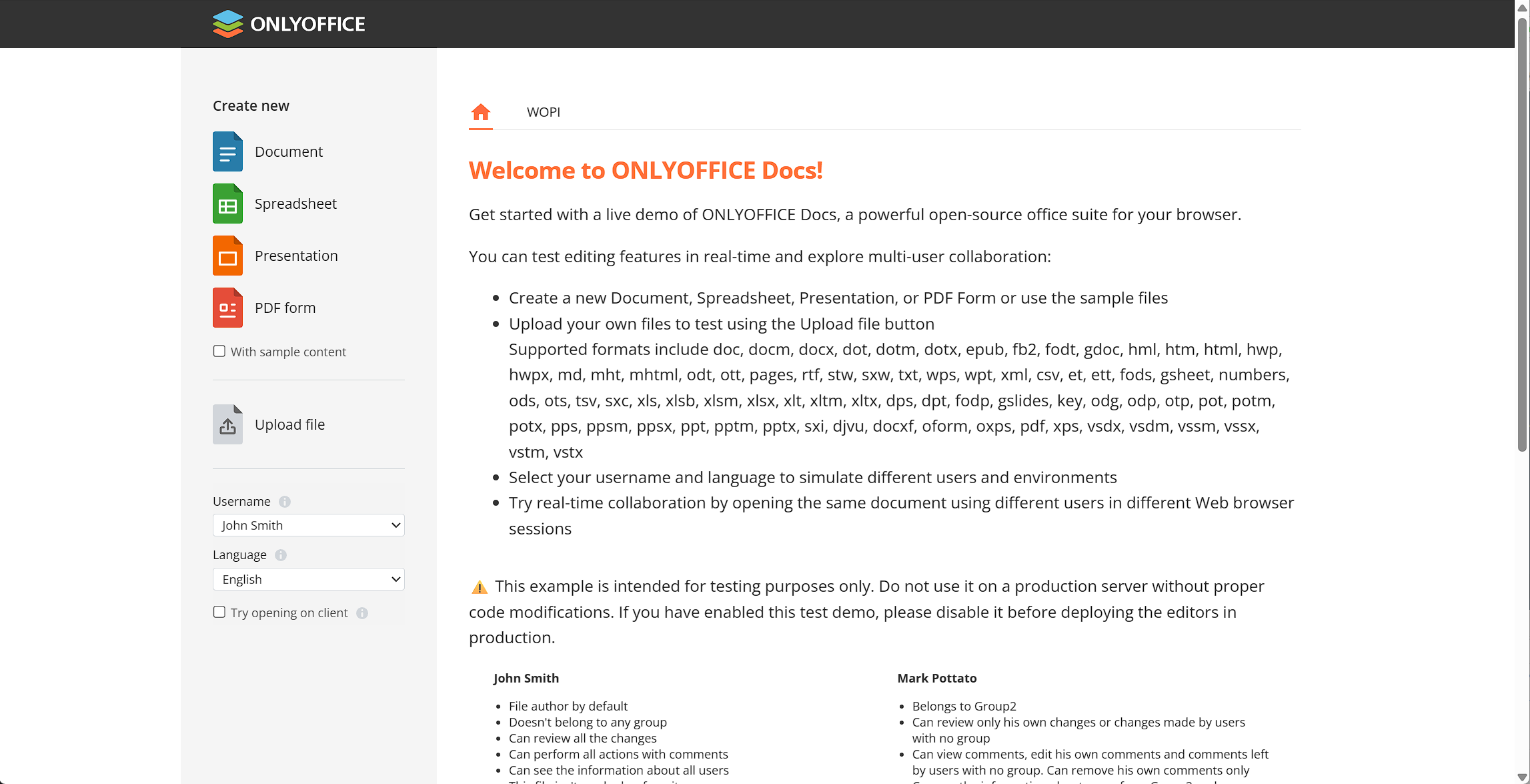 example 列表页 Welcome to ONLYOFFICE Docs