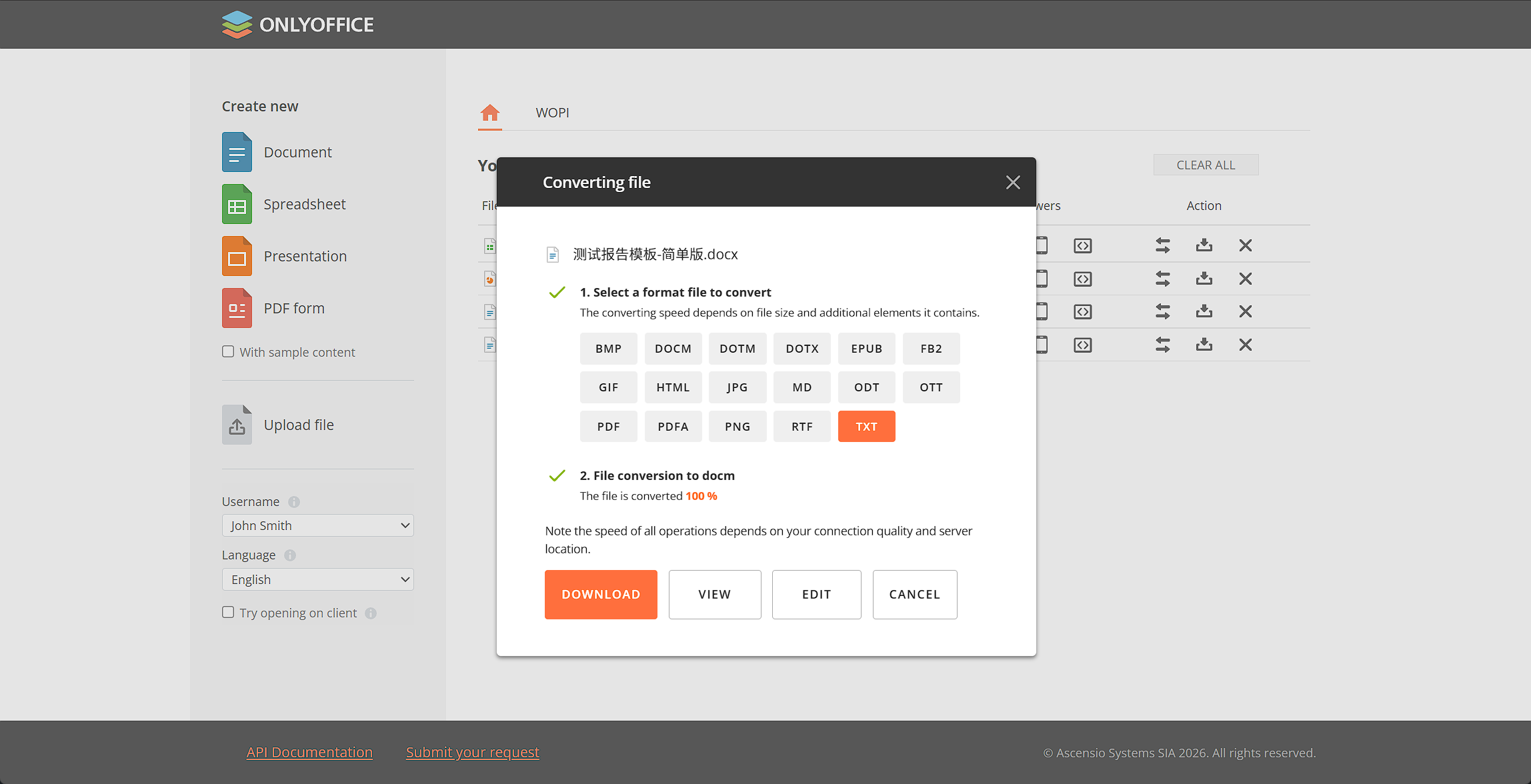 一键转换文档格式:docx 转 TXT / PDF 等