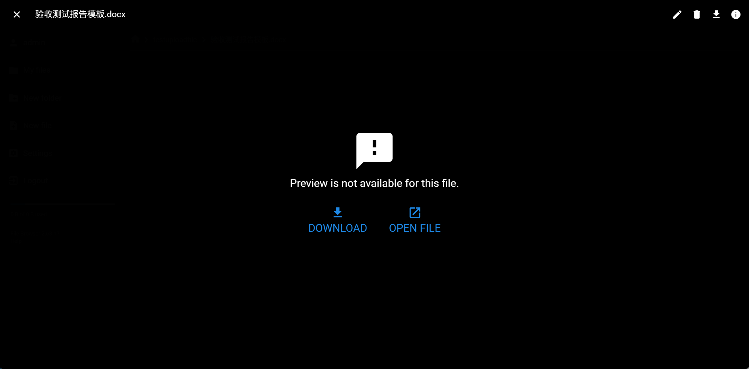 File Browser 文件预览：docx 不支持内嵌预览，提供下载与打开选项