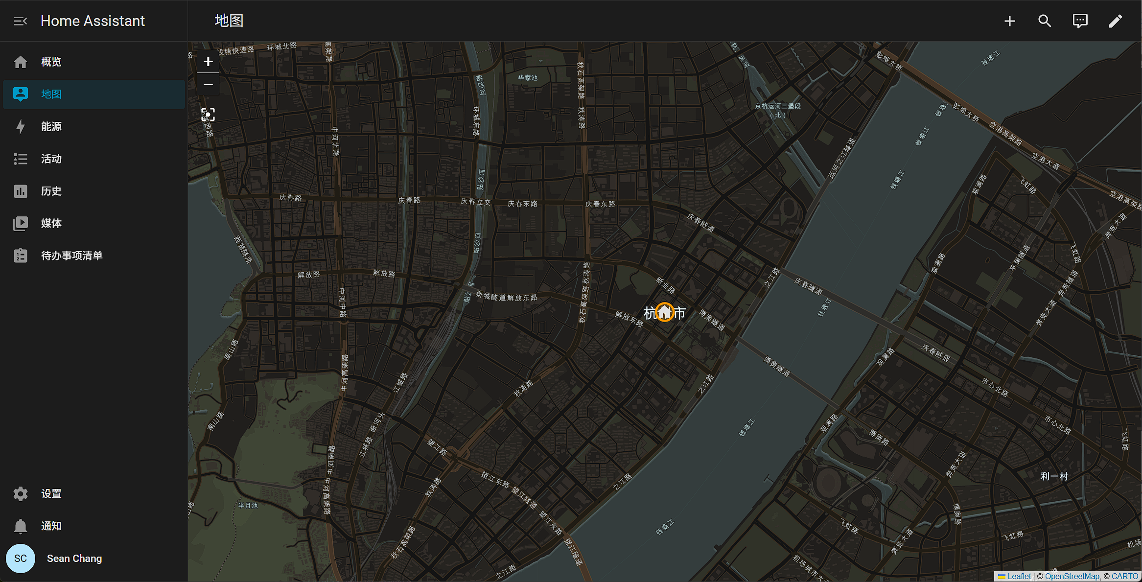 地图页：杭州市位置标记与 OpenStreetMap 底图