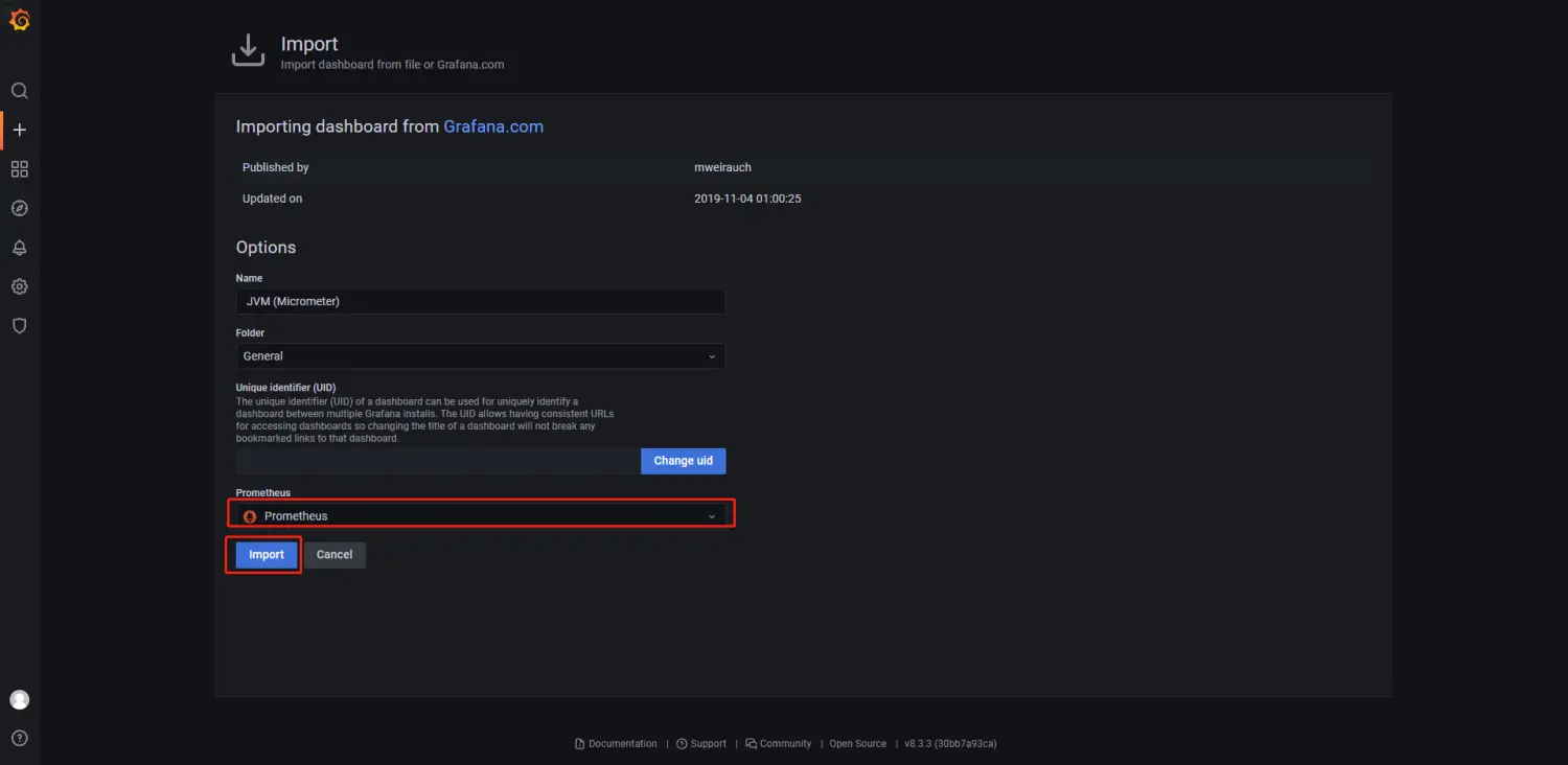 导入JVM仪表盘模板