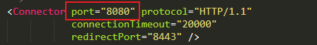 Connecto 
port "8e8a•• 
connection 
redirectPort="8443" 